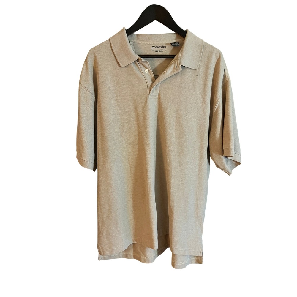 St Johns Bay Mens Performance Pique Polo Shirt Beige X Large Short Sleeve Cotton